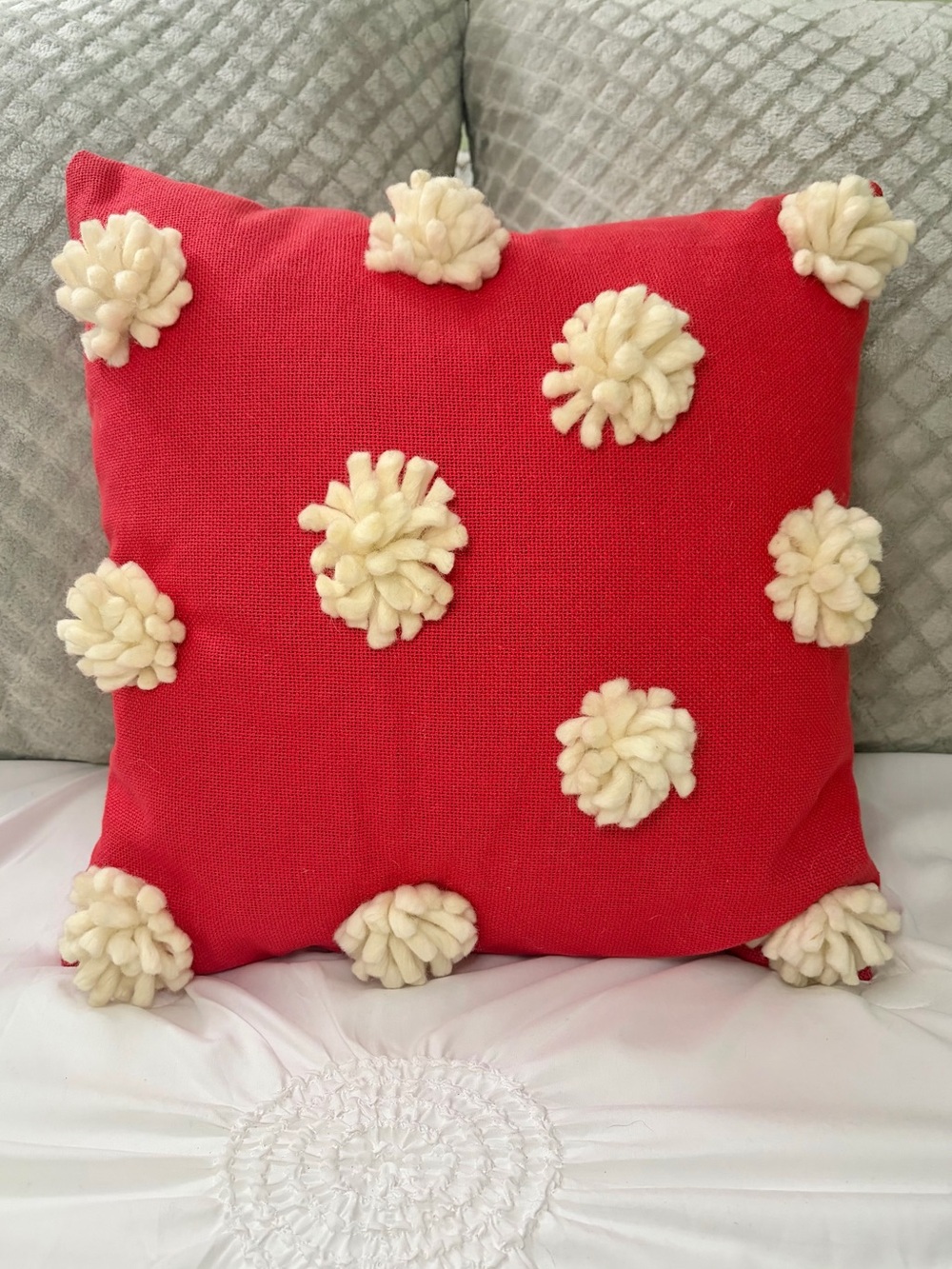 Opalhouse Red Pom Pom Cotton Decorative Accent Toss Pillow 18 x 18